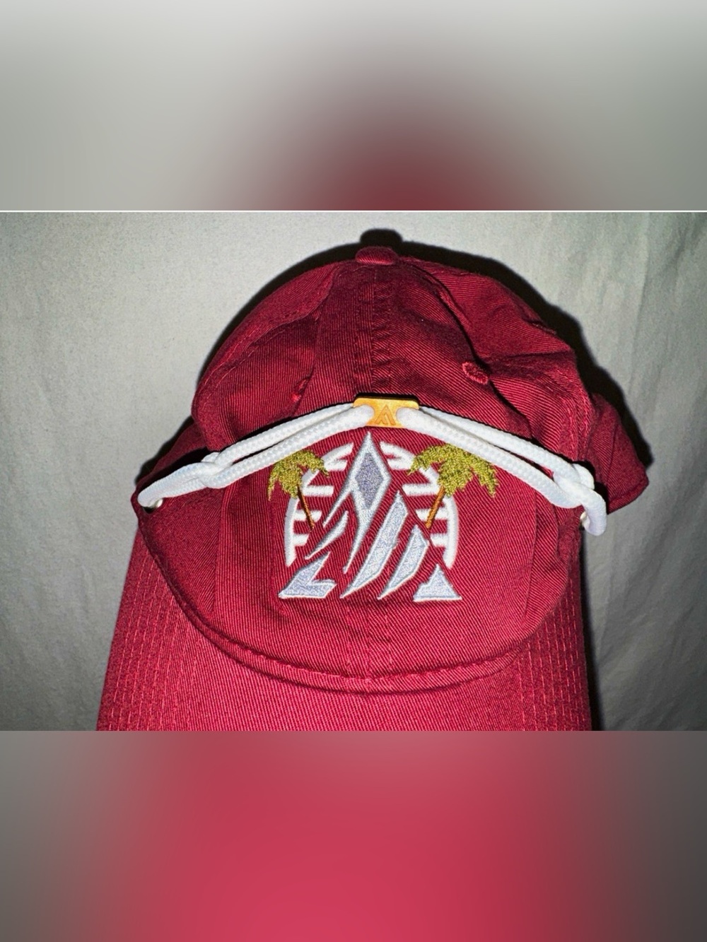 Findlay Hats Burgundy Rope Hat Palm Tree Logo Cotton Adjustable Strapback Cap